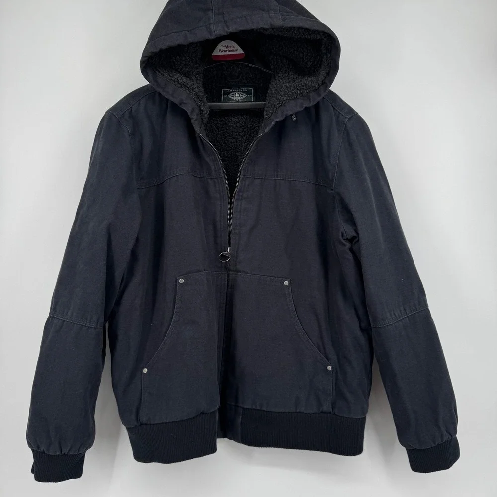 VTG GH Bass & Co Mens XL Black Canvas Sherpa Lined Hooded Workwear Jacket Bomber